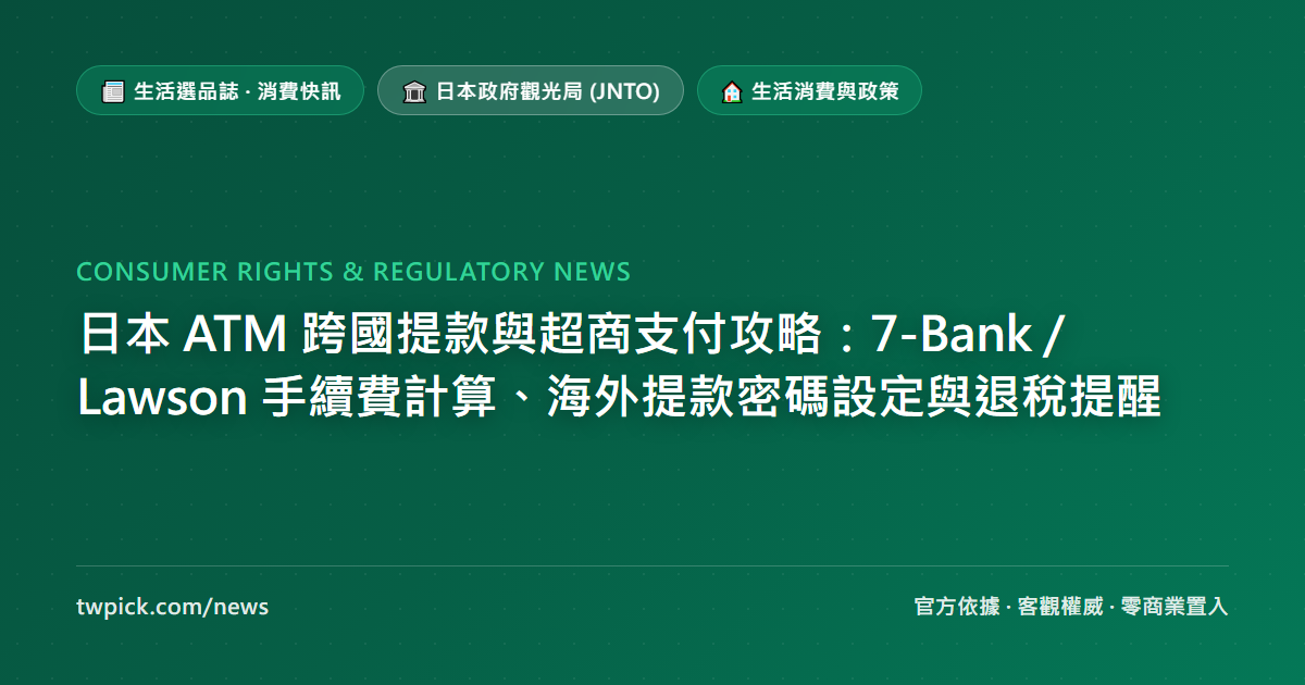 日本 ATM 跨國提款與超商支付攻略：7-Bank / Lawson 手續費計算、海外提款密碼設定與退稅提醒
