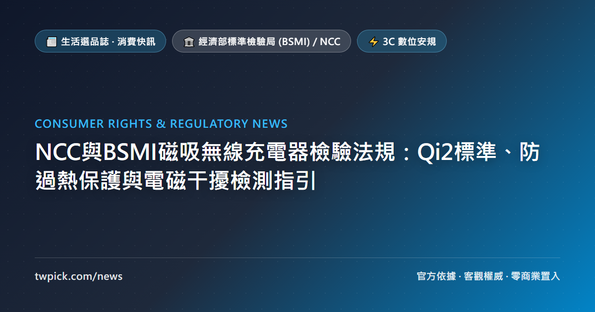 NCC與BSMI磁吸無線充電器檢驗法規：Qi2標準、防過熱保護與電磁干擾檢測指引