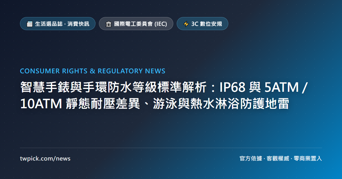 智慧手錶與手環防水等級標準解析:IP68 與 5ATM / 10ATM 靜態耐壓差異、游泳與熱水淋浴防護地雷